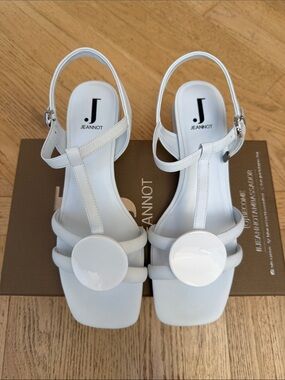 NIB: Jeannot Italian Made White Strappy Slingback Sandals, Block Heel, sz 40/9.5